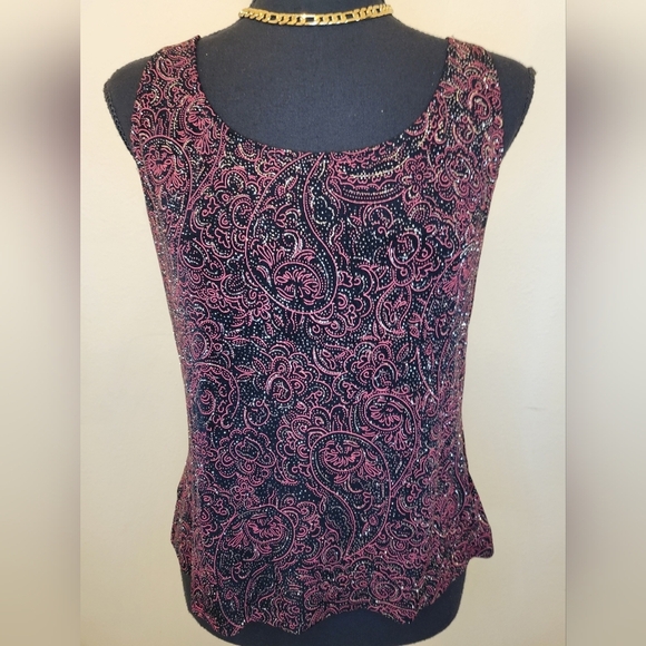 Alex Evenings Petite Vintage Red Sparkly Paisley Jacket Set Sz Petite Medium - Picture 5 of 12